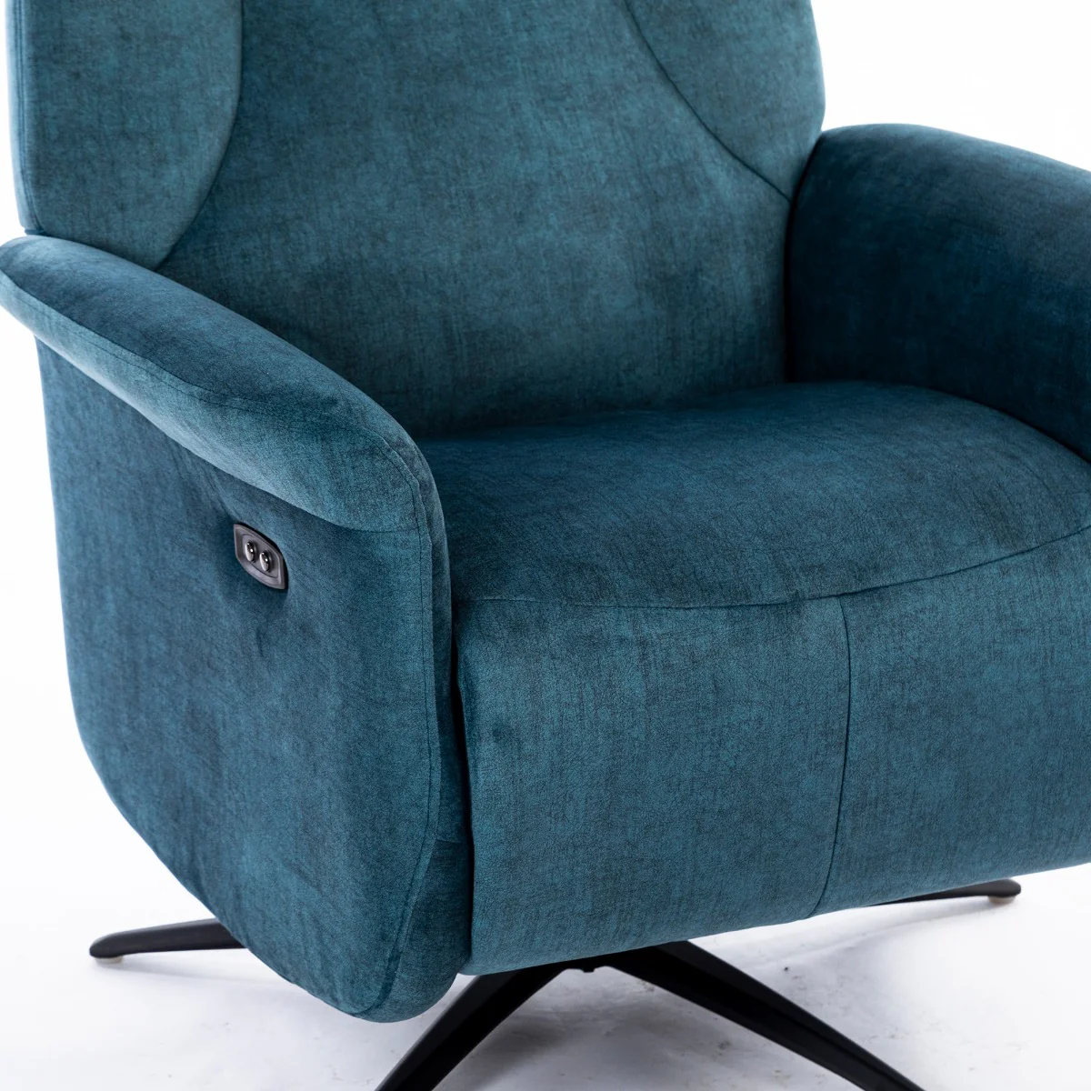 Caesar Swivel Electric Chair – Ocean Blue Soft Touch Fabric - Image 4