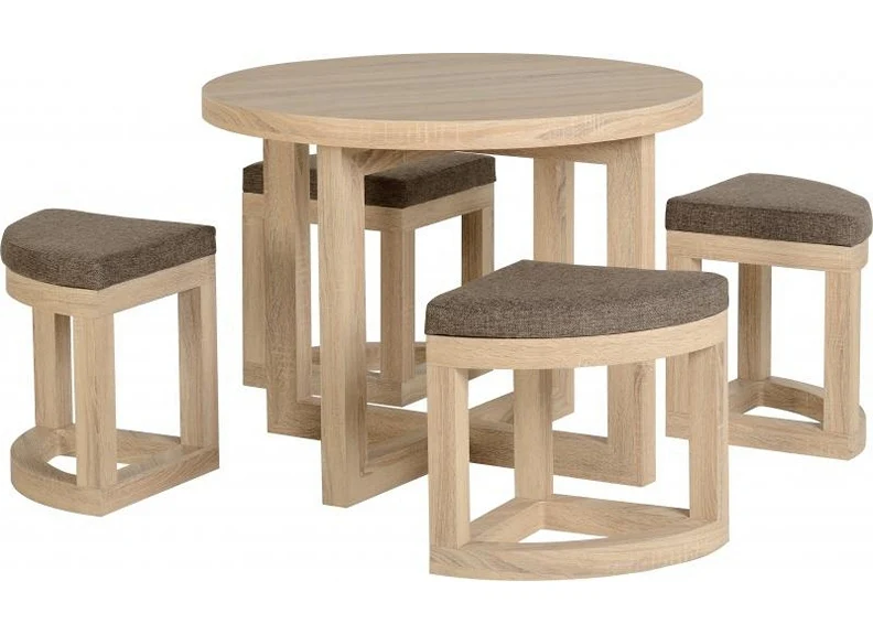 Cambourne Stowaway Dining Set – Round Sonoma Oak Effect Table with 4 Chairs 900mm - Image 2