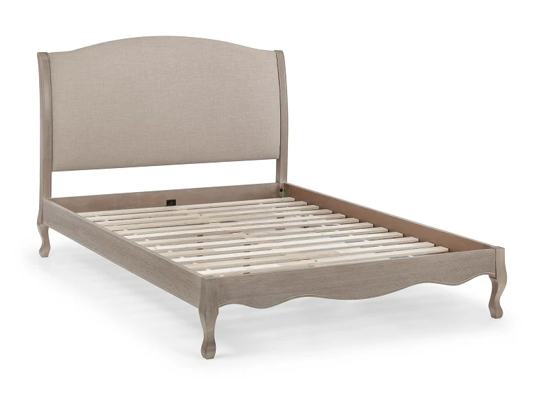 Camille French Style Bedframe – Limed Oak Effect with Linen Headboard - Image 5