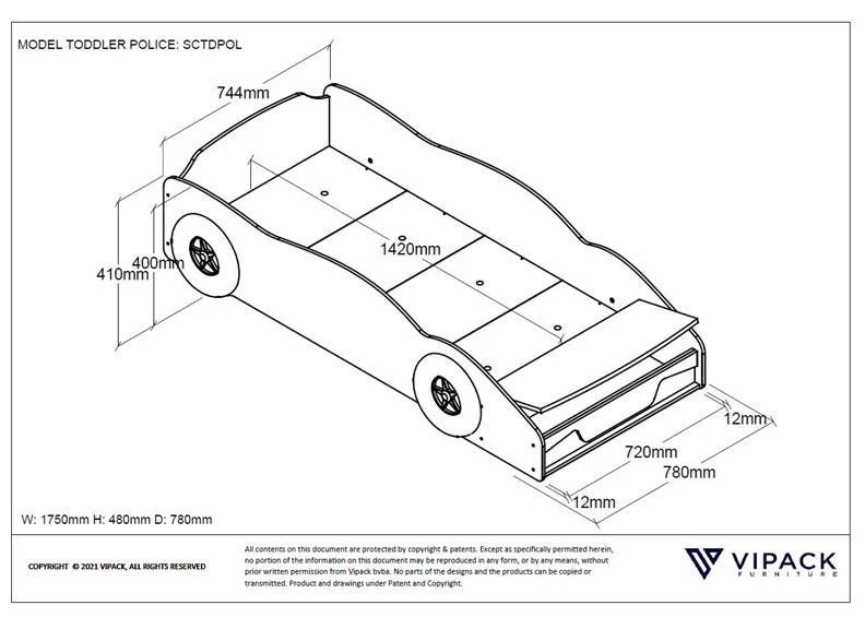CARBEDS TODDLER POLICE 70 X 140 CM – Blue Lacquered MDF Bed Frame with Slatted Base - Image 3
