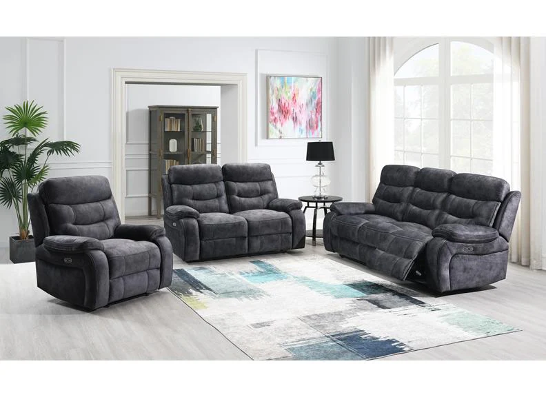Carrie Grey Velvet 3RR Sofa – Powered Recline Option - Image 2