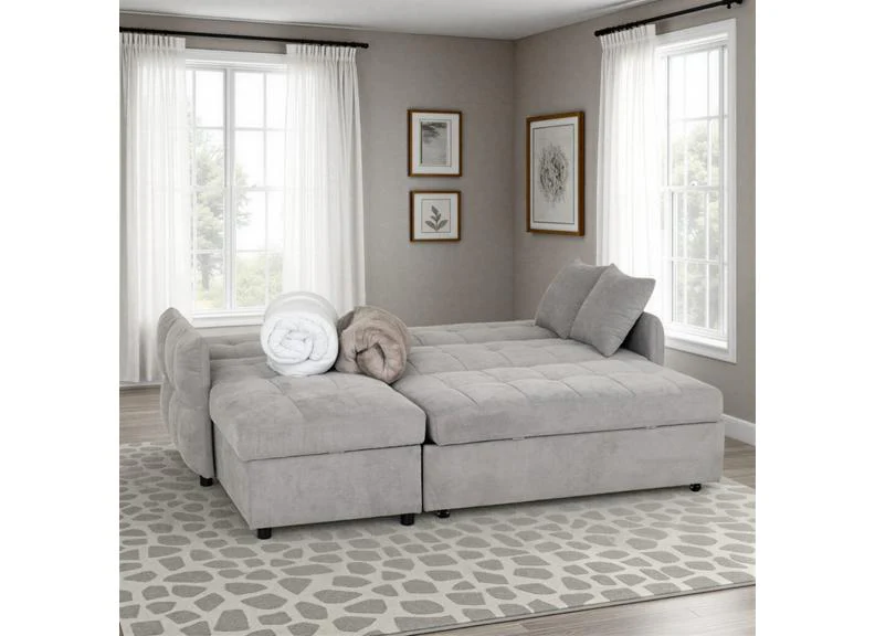 Chelsea Grey Corner Sofa Bed – Fabric with Storage and Scatter Cushions