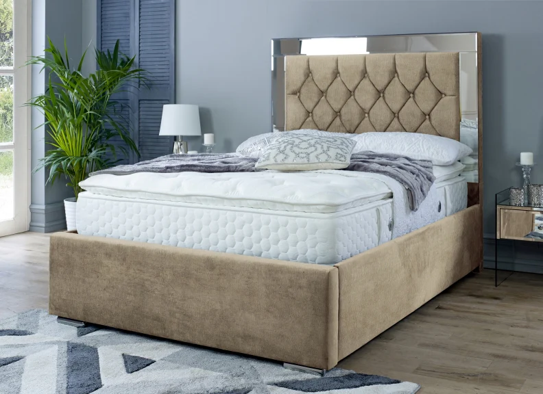 Chesterfield Mirrored Fabric Bed – Upholstered Frame with Optional Ottoman Storage - Image 3
