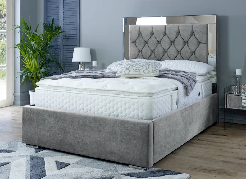 Chesterfield Mirrored Fabric Bed – Upholstered Frame with Optional Ottoman Storage - Image 30
