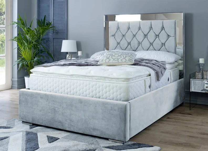 Chesterfield Mirrored Fabric Bed – Upholstered Frame with Optional Ottoman Storage - Image 4