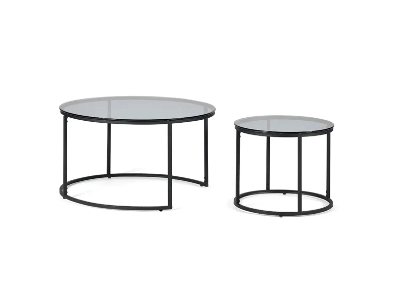 Chicago Smoked Glass Nested Coffee Tables – Round Design with Black Metal Frame - Image 3