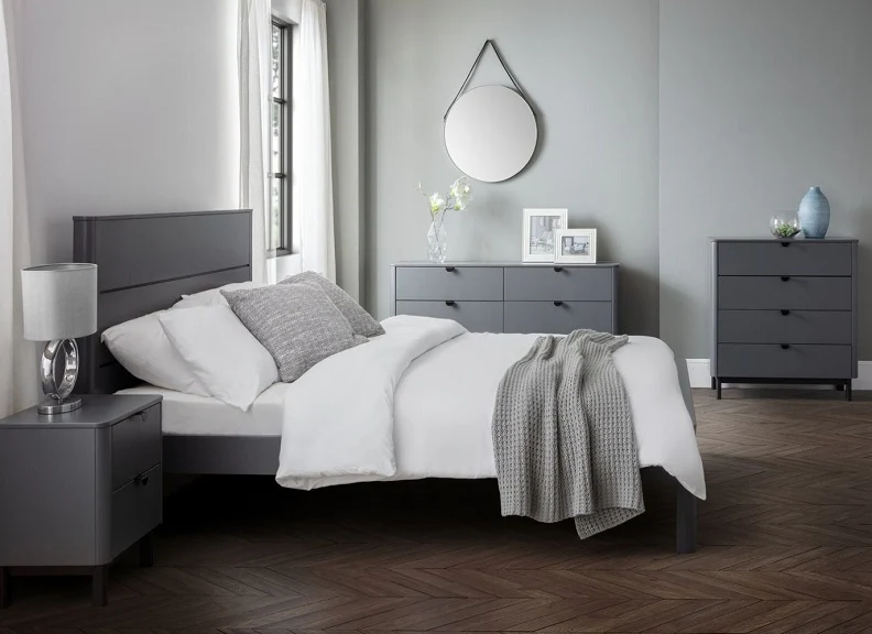 Chloe Grey Bed Frame – Retro Design with Slatted Base