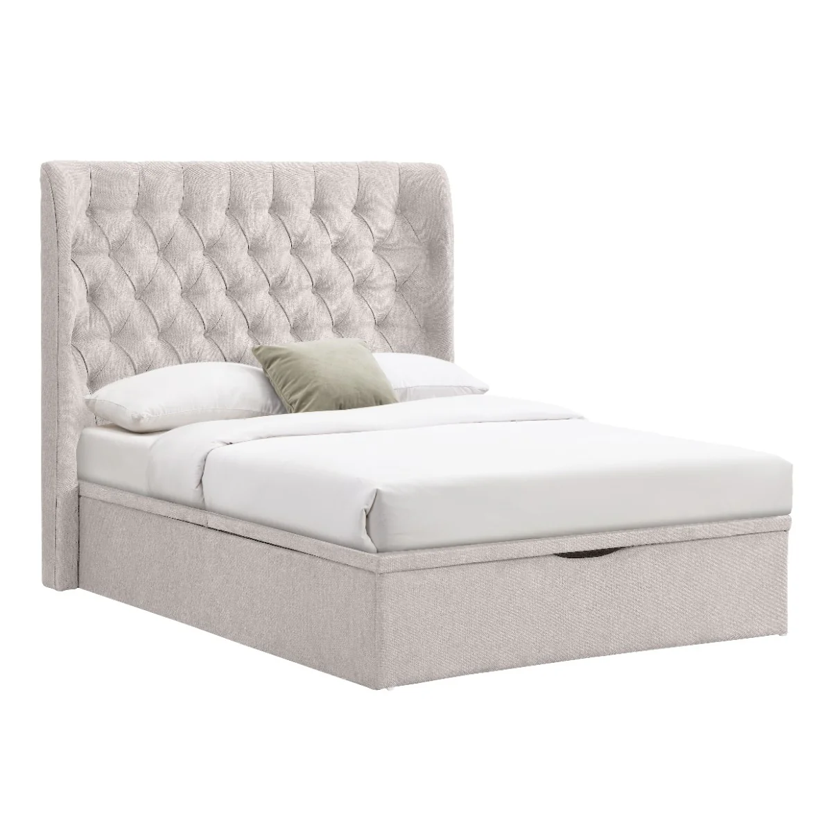 Clara 4'6 Bed – Beige Gas Lift Storage with High Headboard - Image 3