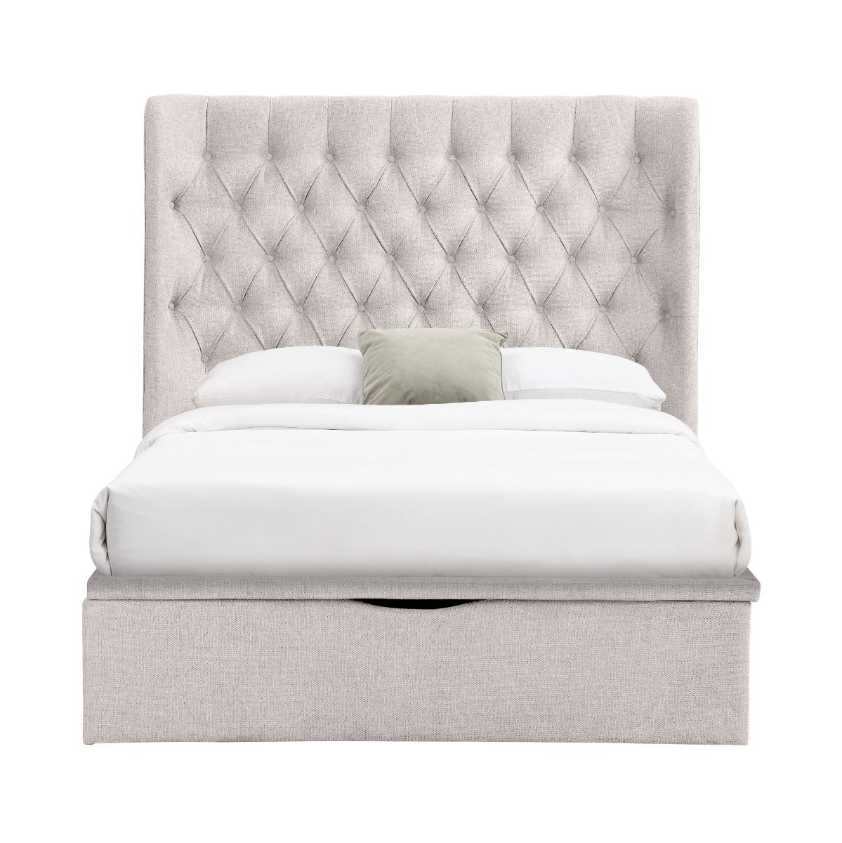 Clara 4'6 Bed – Beige Gas Lift Storage with High Headboard - Image 4