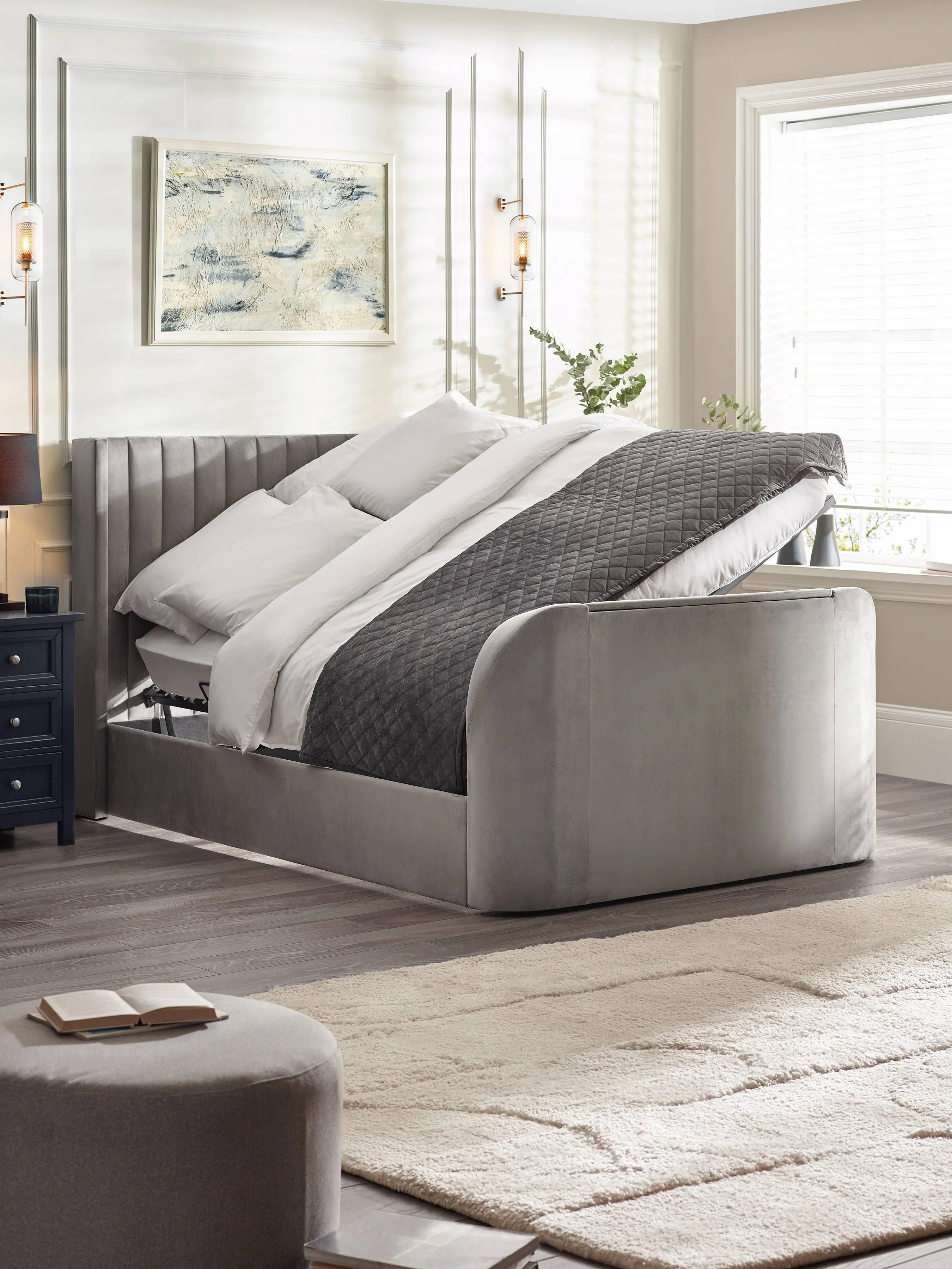 Clara Light Grey 180cm Super King TV Ottoman Storage Bed - Image 2