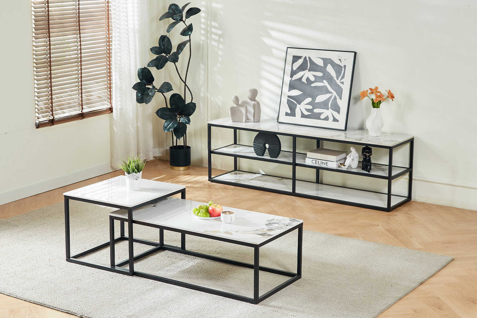 Cody Coffee Table Set – Cream Sintered Stone Tops - Image 2