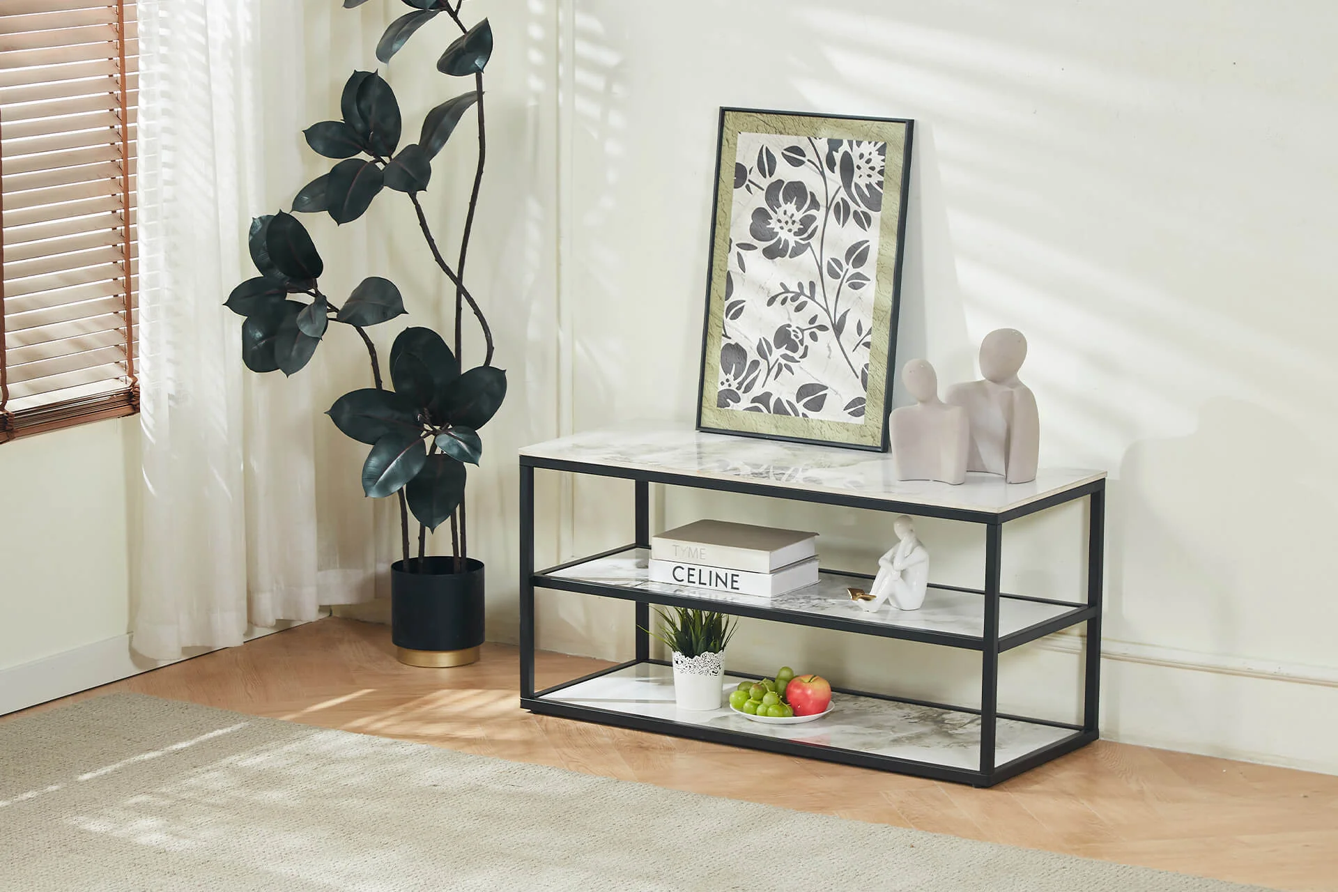Cody TV Unit 100cm – Cream Sintered Stone Top with Metal Frame - Image 2