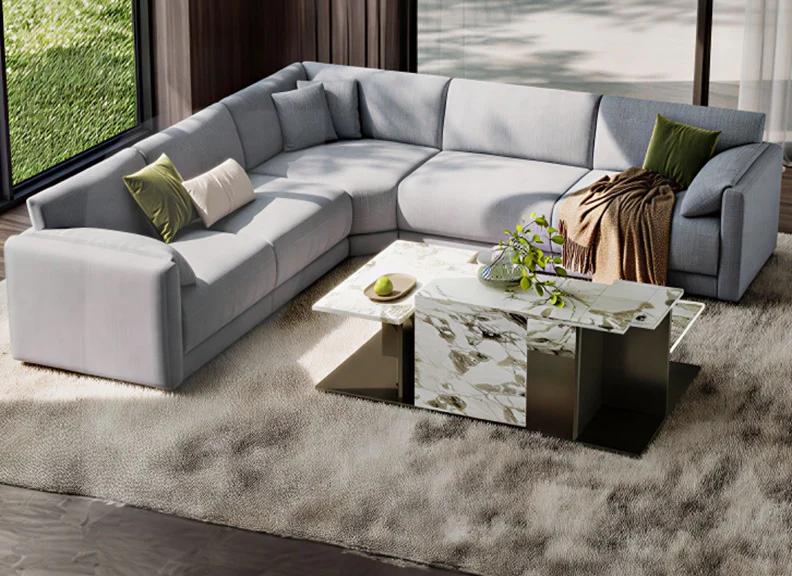 Corfu Grey Fabric Corner Sofa with Cushions