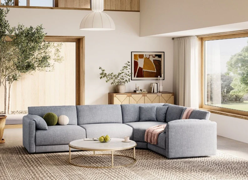 Corfu Grey Fabric Corner Sofa with Cushions - Image 3