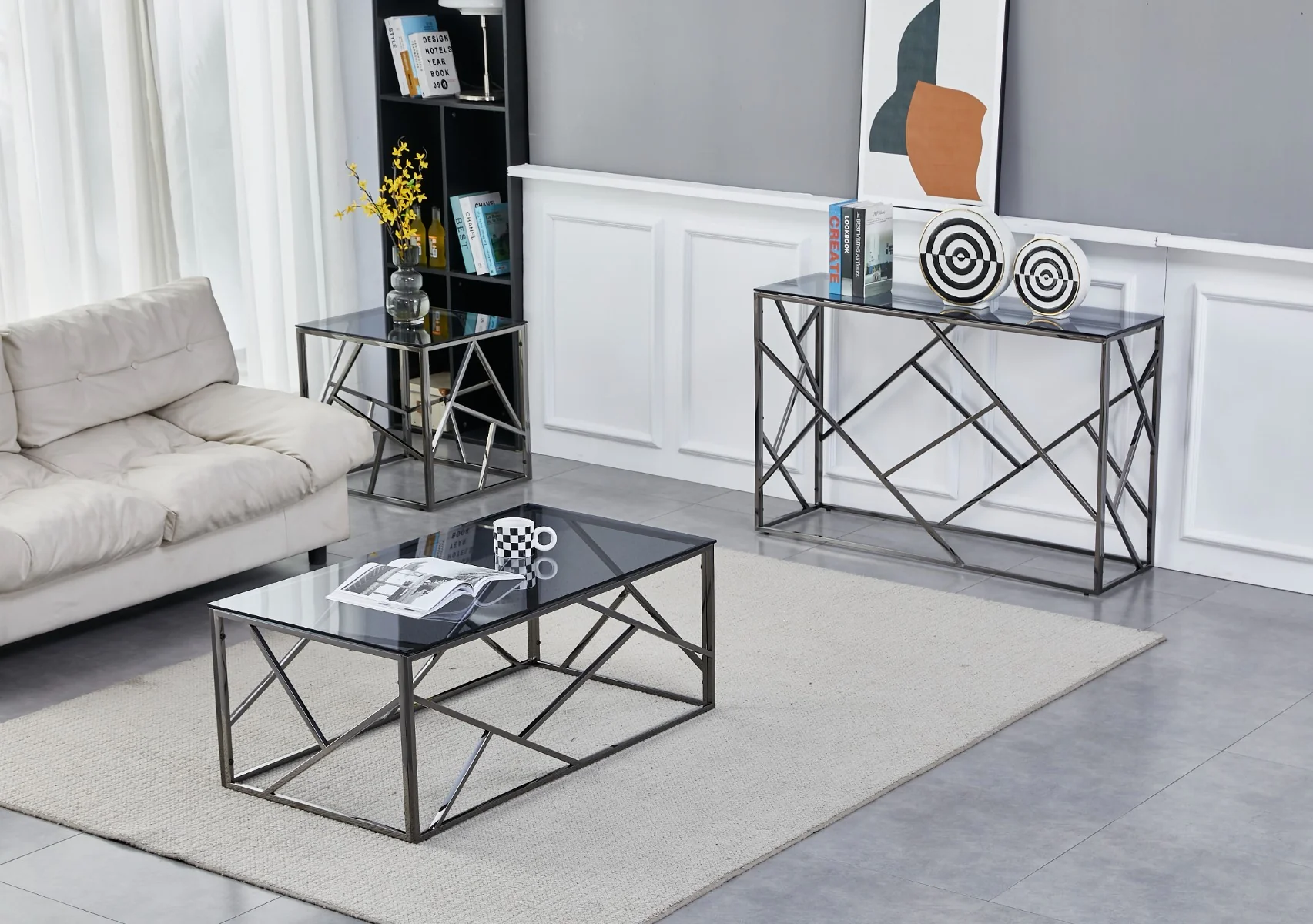 Cortez End Table – Titanium & Smoked Glass - Image 5