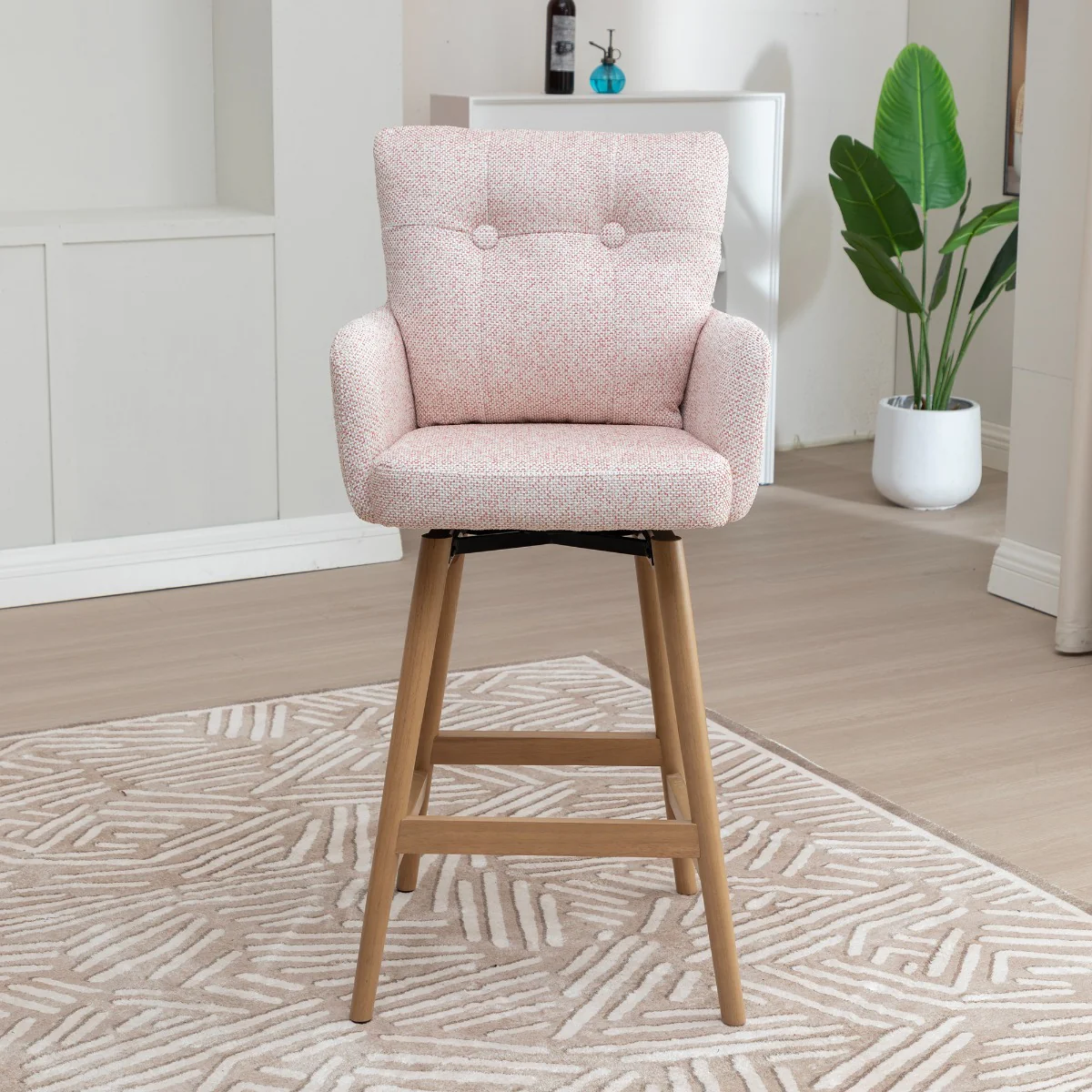 Cotswold Fabric Counter Stool Set of 2 – Blush Pink with Auto-Swivel Seat