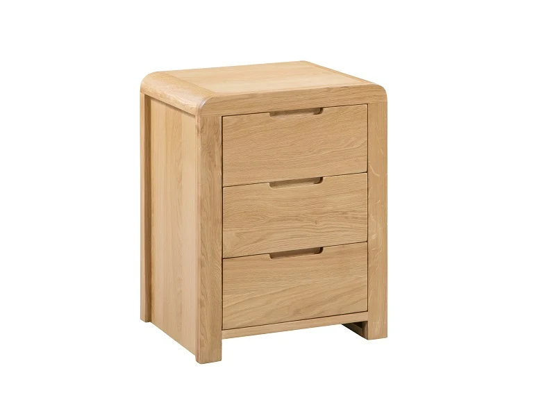 Curve Oak Three Drawer Bedside – Solid White Oak with Recessed Handles - Image 2