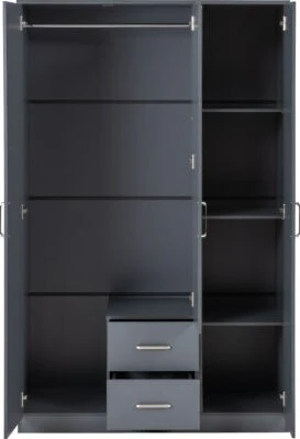 Dakota 3 Door Mirrored Wardrobe with Drawers – Large Storage - Image 9