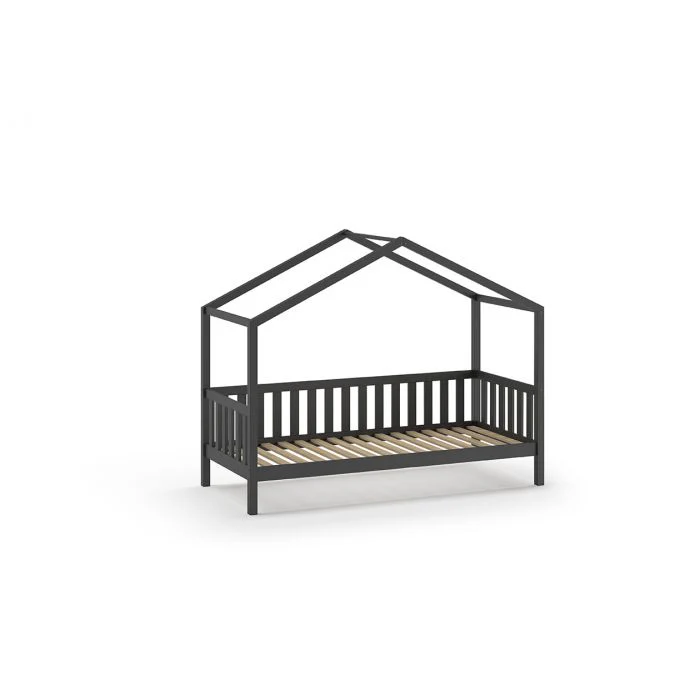 DALLAS House Bed with Fence 90 x 200 cm – Anthracite Solid Pine Frame - Image 3