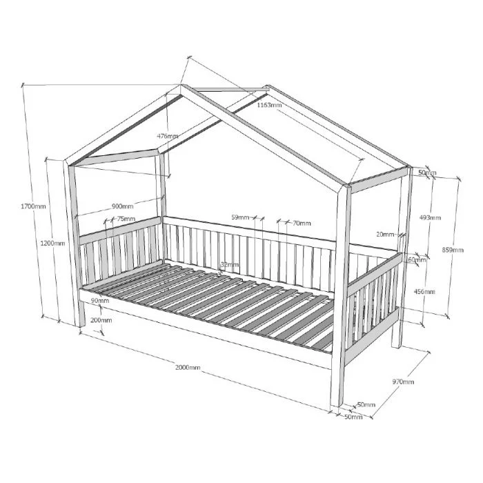 DALLAS House Bed with Fence 90 x 200 cm – Anthracite Solid Pine Frame - Image 4