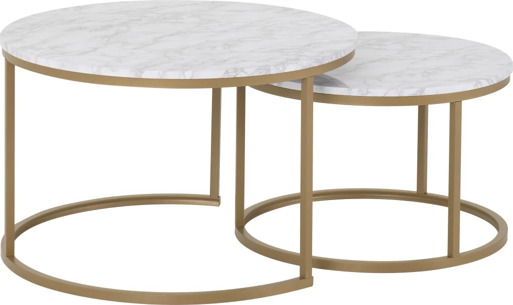 Dallas Round Coffee Table Set – Marble Effect with Gold Base (Pre-order for September)