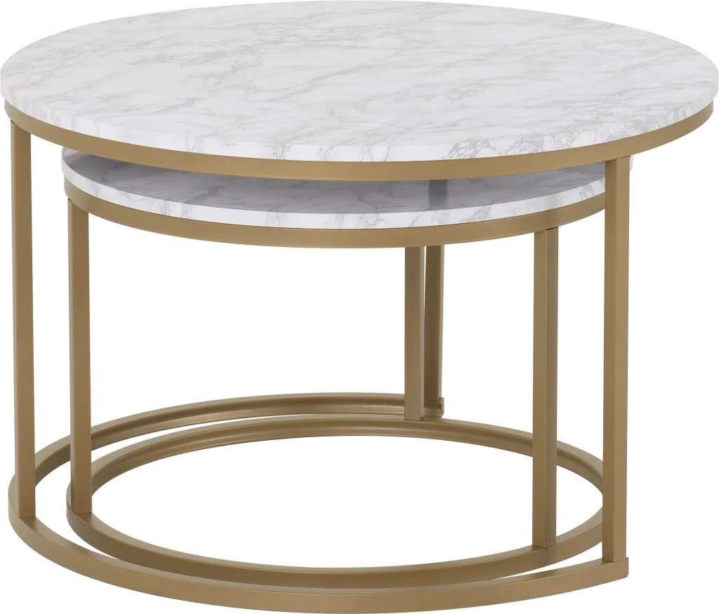 Dallas Round Coffee Table Set – Marble Effect with Gold Base (Pre-order for September) - Image 2