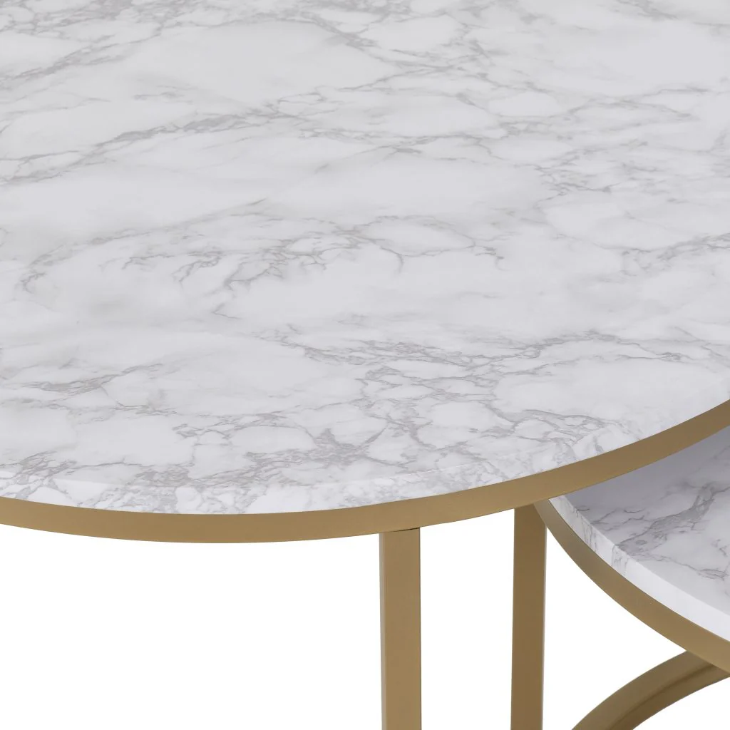 Dallas Round Coffee Table Set – Marble Effect with Gold Base (Pre-order for September) - Image 4
