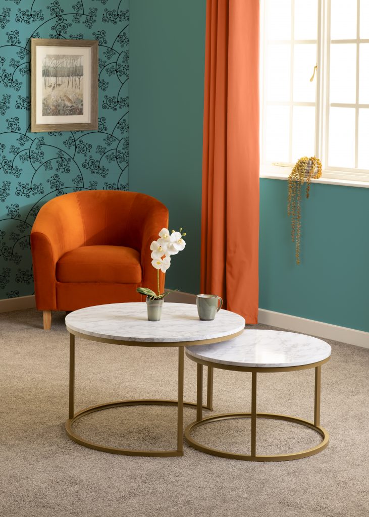 Dallas Round Coffee Table Set – Marble Effect with Gold Base (Pre-order for September) - Image 6