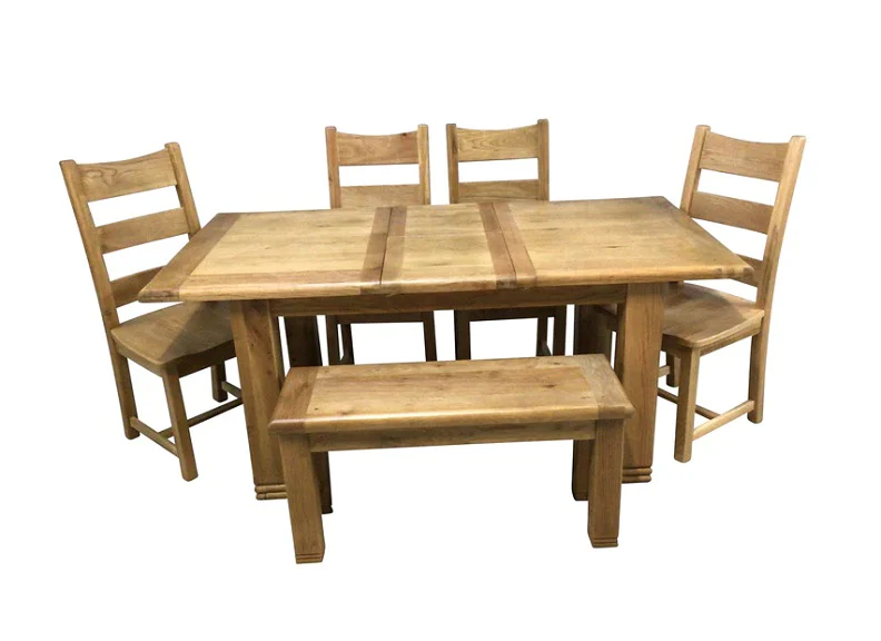 Danube Oak 1.4 m Extending Table W/1.4 m Bench & 4 Solid Seat Chairs
