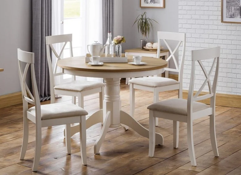 Davenport Round Dining Set – Ivory & Oak with 4 Chairs