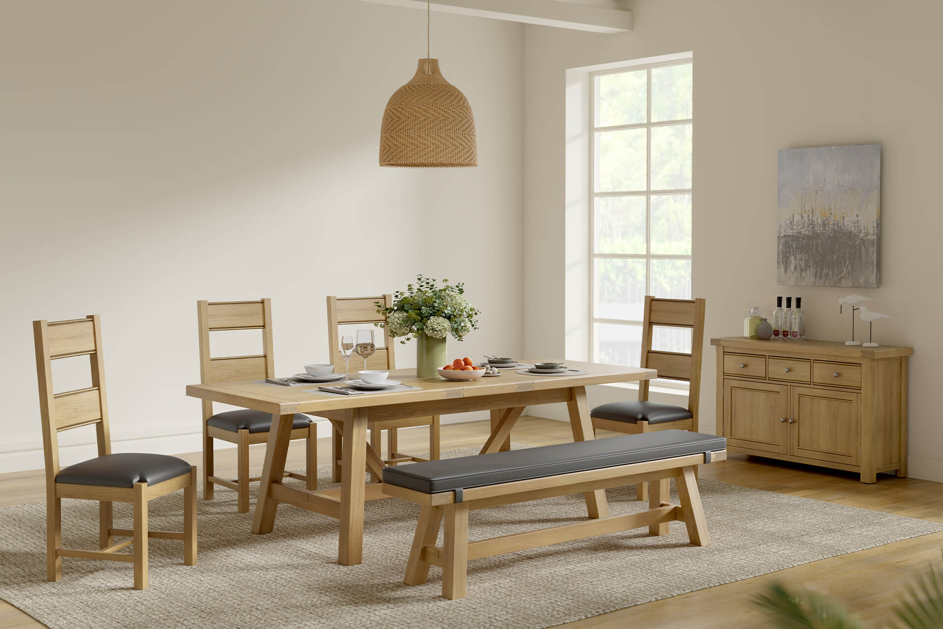 Delaney Extending Refectory Dining Table 190-235cm – Two-Tone Oak with Extension Leaf - Image 2