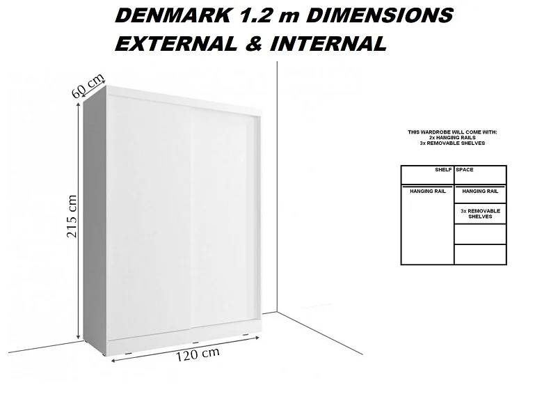 Denmark 1.2m Mirror Door Sliderobes - Image 10