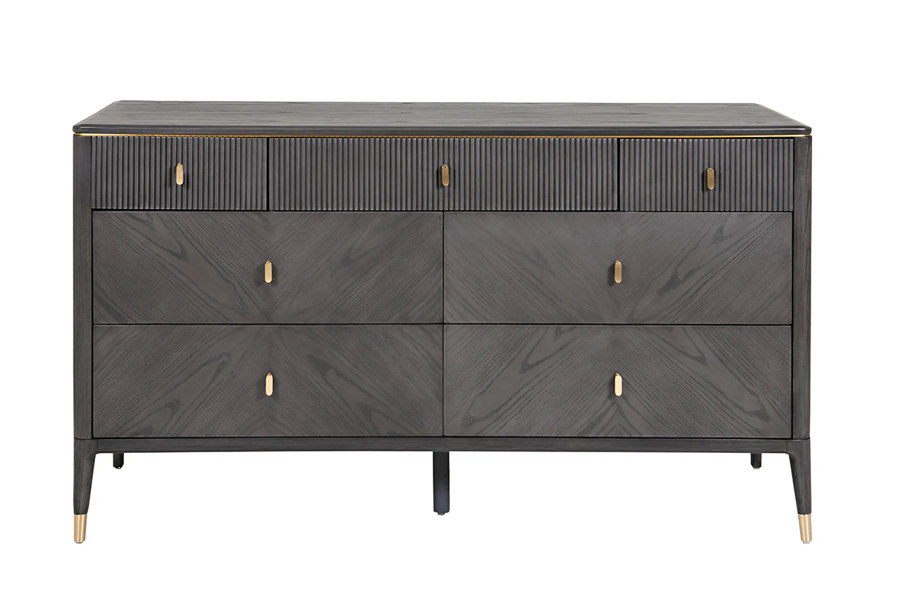 Diletta Dressing Chest 7 Drawer Ribbed Top Drws - Ebony - Image 3