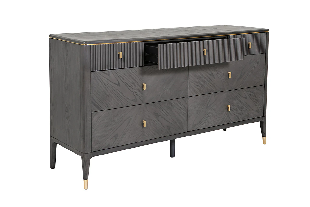 Diletta Dressing Chest 7 Drawer Ribbed Top Drws - Ebony - Image 6