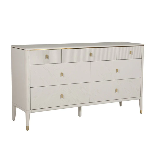 Diletta 7-Drawer Dressing Chest – Stone Finish with Ribbed Top