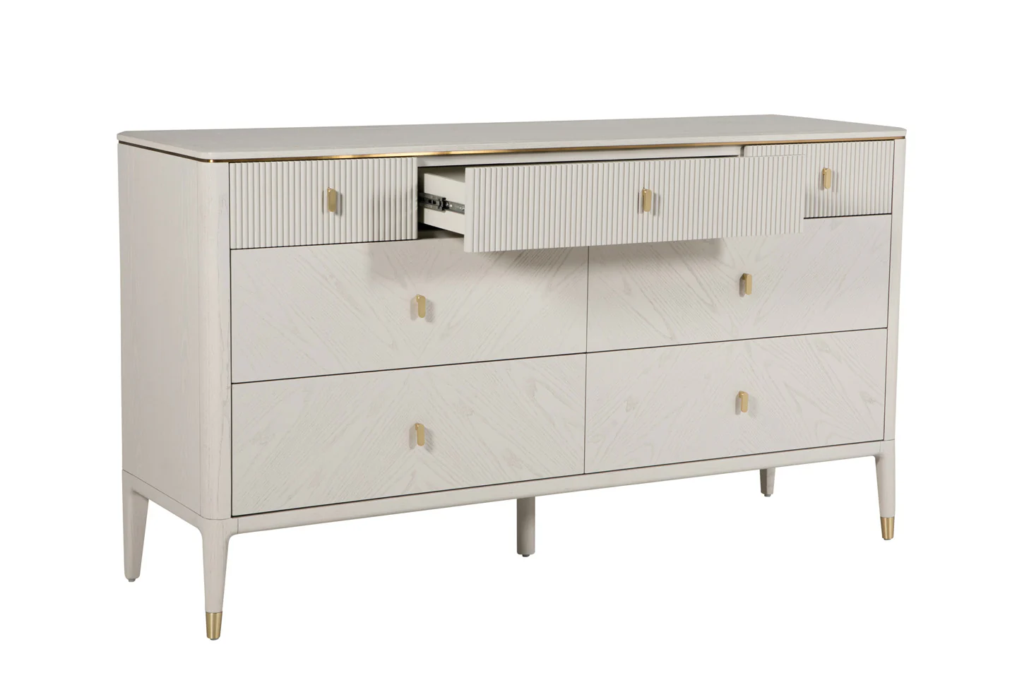 Diletta 7-Drawer Dressing Chest – Stone Finish with Ribbed Top - Image 6