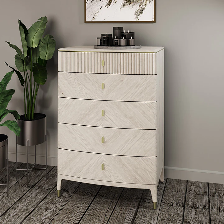Diletta Tall Chest – 5 Ribbed Drawers in Stone Finish - Image 3