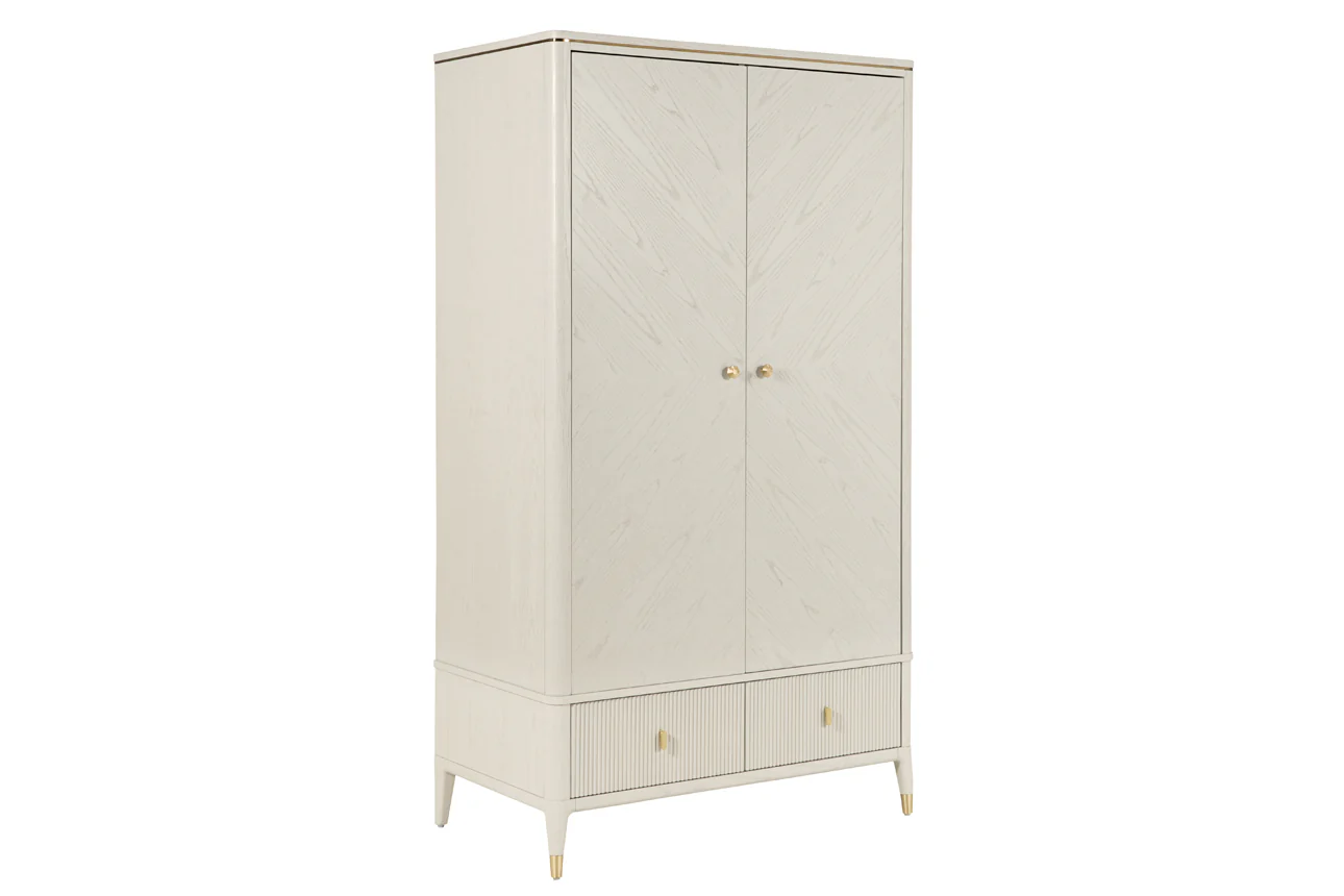Diletta 2 Door 2 Drawer Wardrobe – Stone with Ribbed Drawers
