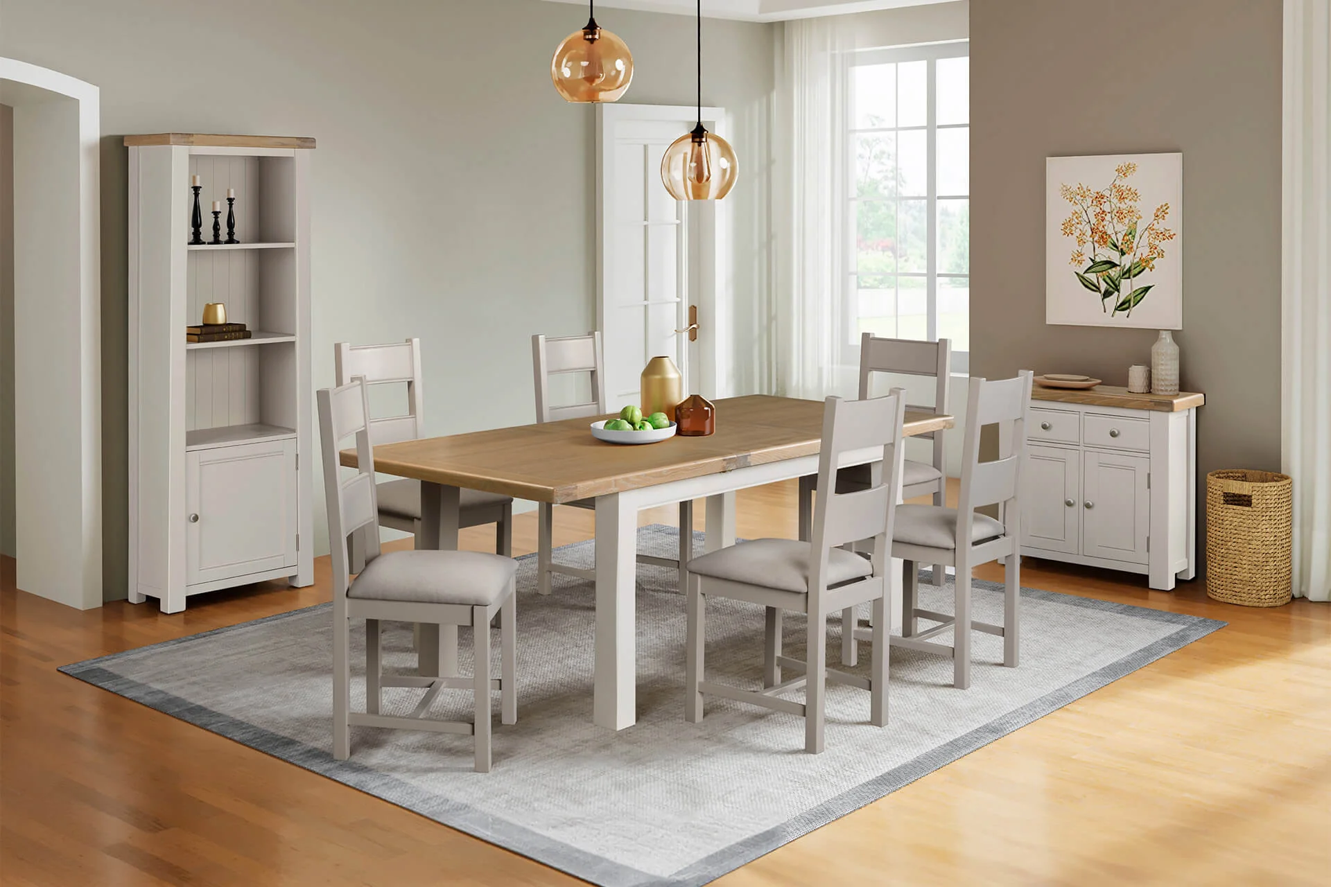 Doune Extending Dining Table – Taupe with Oak Veneer 120cm to 165cm (Pre-order for July)