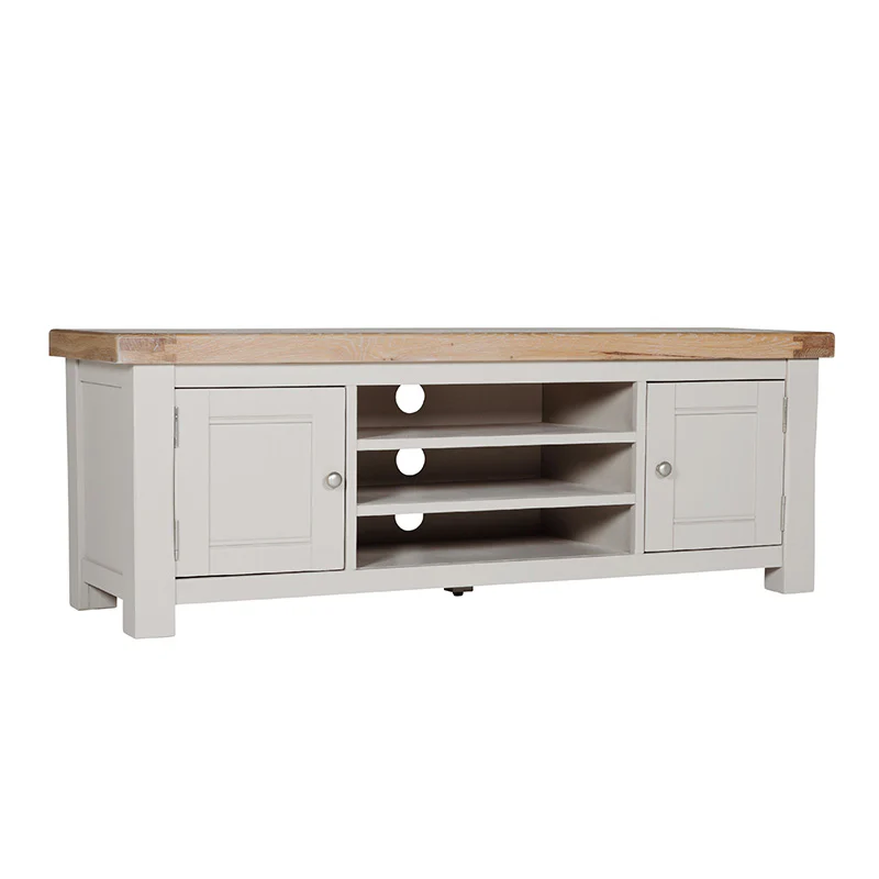 Doune 140cm TV Unit – Taupe Painted Finish with Oak Top