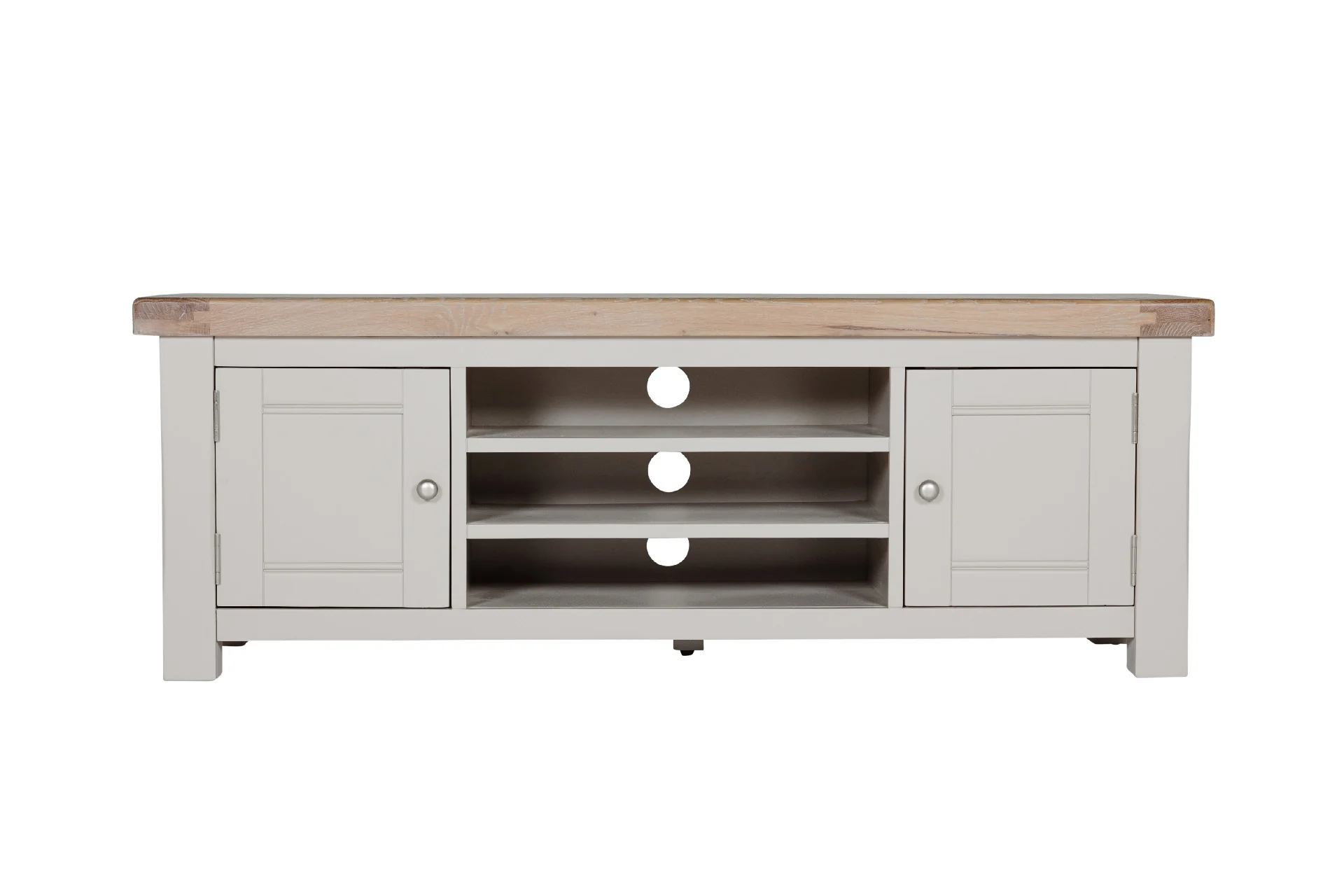 Doune 140cm TV Unit – Taupe Painted Finish with Oak Top - Image 10