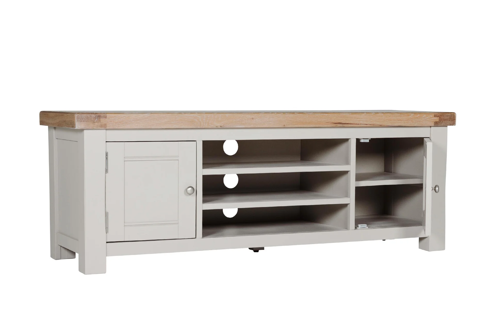Doune 140cm TV Unit – Taupe Painted Finish with Oak Top - Image 7