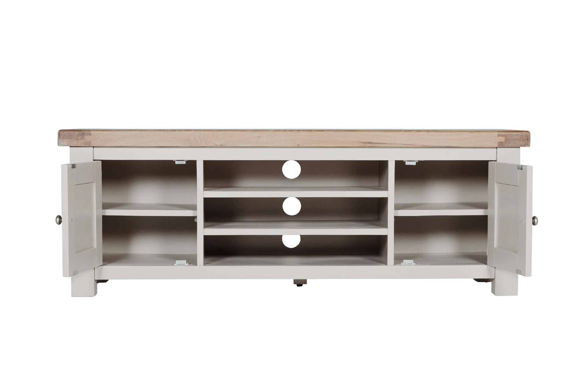 Doune 140cm TV Unit – Taupe Painted Finish with Oak Top - Image 9