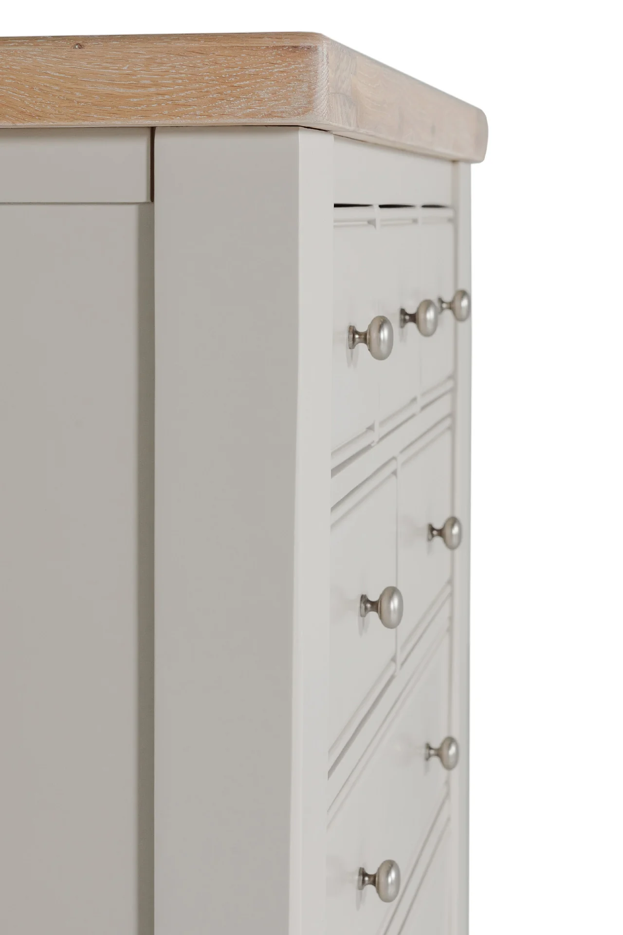 Doune 8 Drawer Tall Chest – Taupe with Oak Veneer Top - Image 7