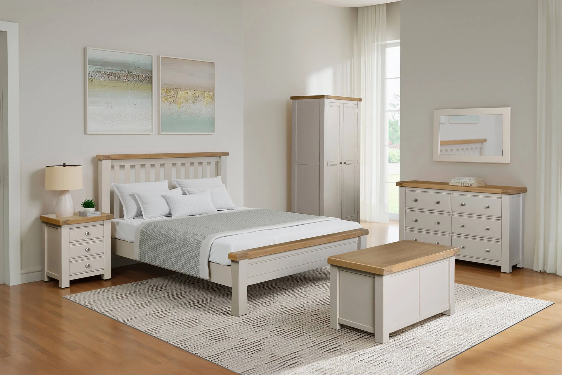 Doune Blanket Box – Taupe Painted Finish with Oak Top