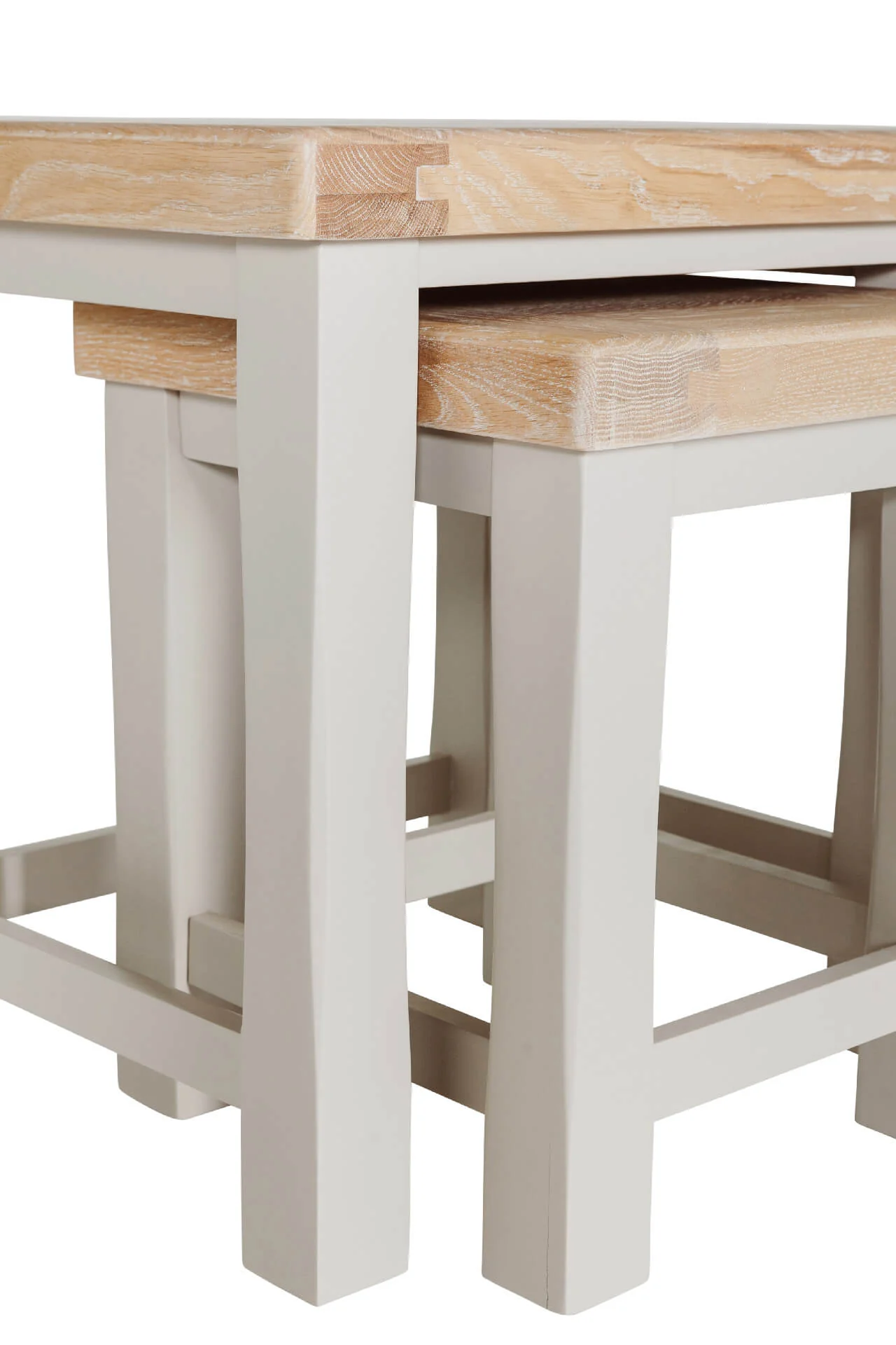 Doune Nest of Tables – Taupe Painted Finish with Oak Top - Image 2