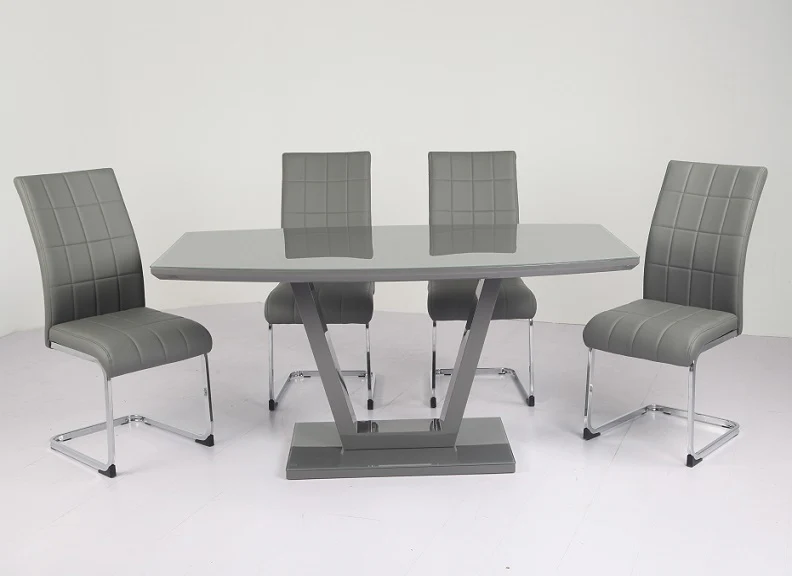 Edel Grey 5 ft Dining Set – Glass Top with 6 PU Chairs - Image 3