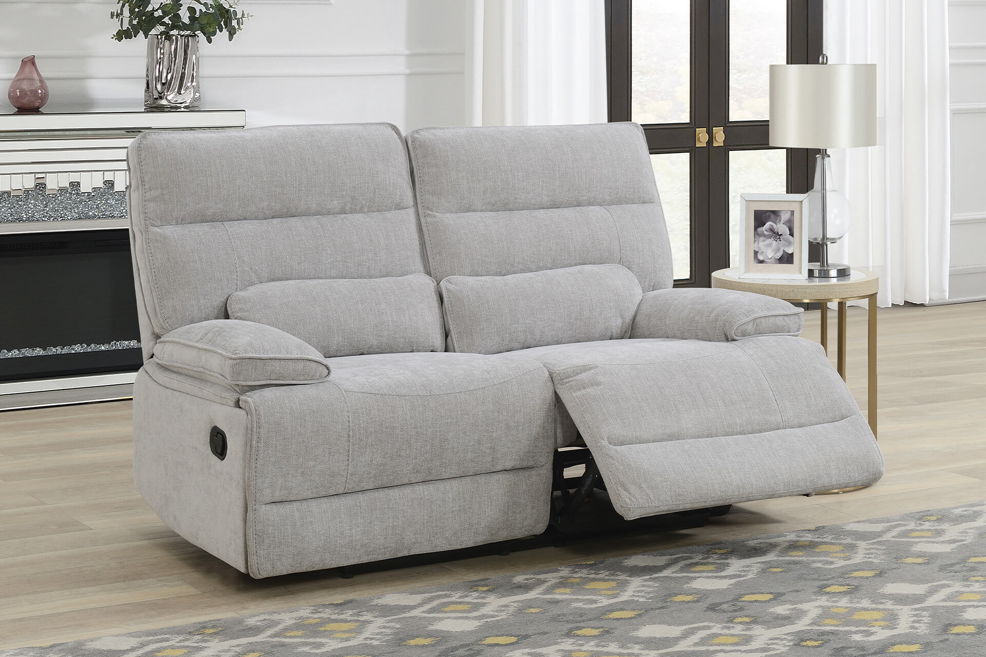 Eloise 2 Seater Manual Recliner – Grey Fabric with Lumbar Support