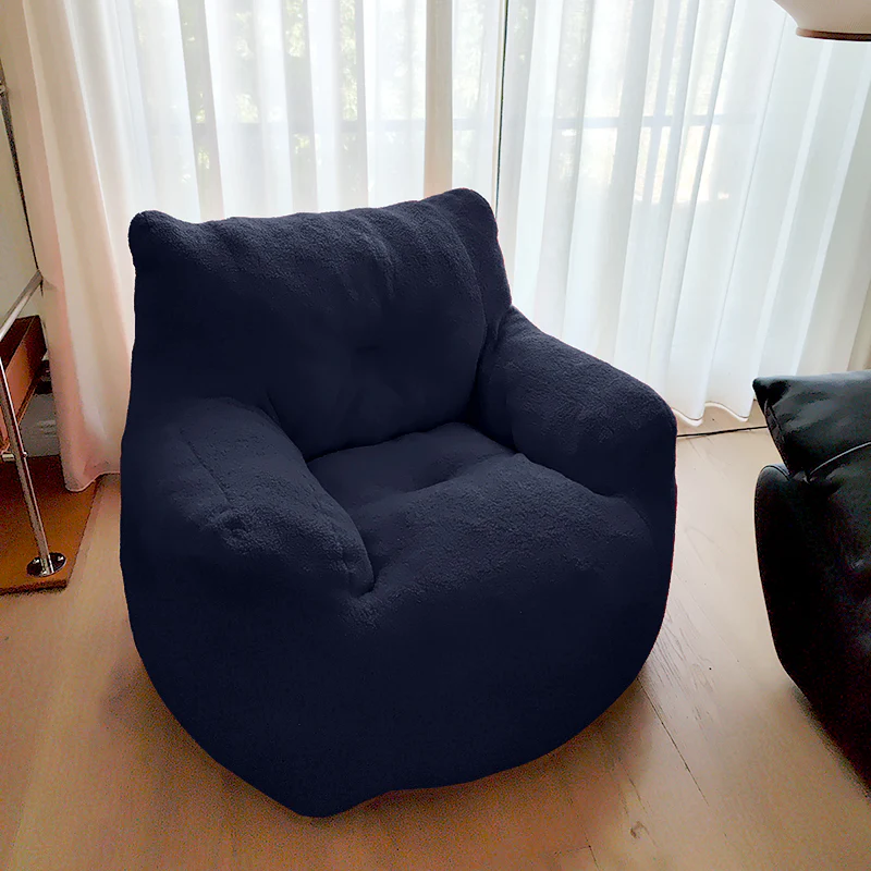 Emily Leisure Chair in Navy Teddy Fabric 90x90x35cm - Cozy Navy Accent Chair - Image 2