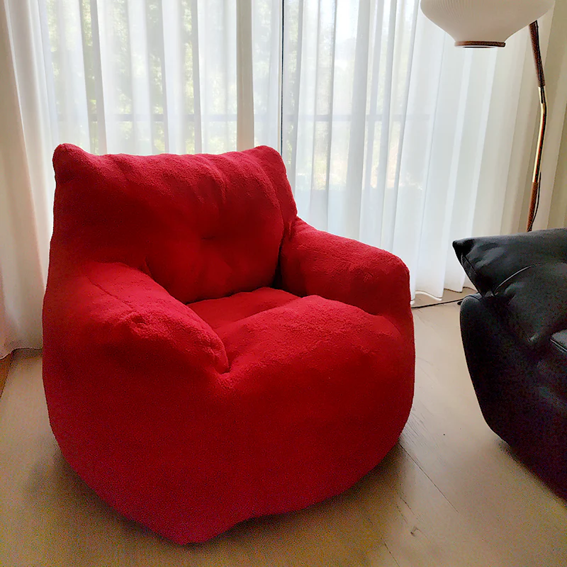 Emily Leisure Chair in Red Teddy Fabric 90x90x35cm - Bold and Comfortable Red Chair - Image 2